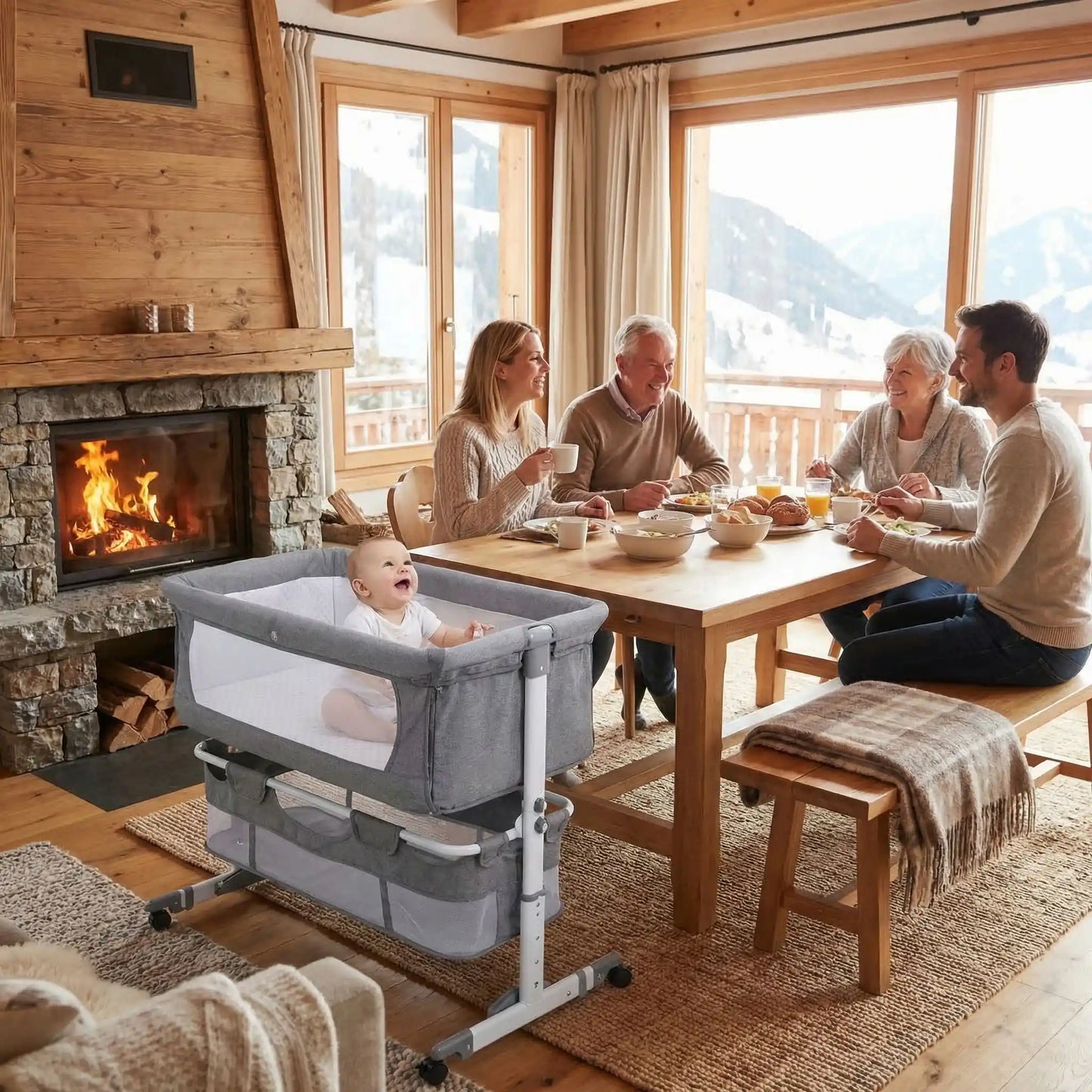 lit-pliable-bebe-sortie-chalet-en-famille